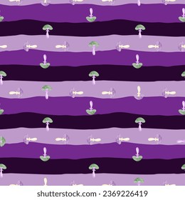 Seamless pattern with psychedelic mushrooms. Magical fly agaric wallpaper. Design for printing, textile, fabric, fashion, interior, wrapping paper. Vector illustration