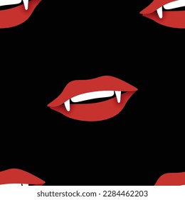 Seamless Pattern with Psyhodelical Print with Vampire Vibes. Surreal Design on Black. Pop Art Cartoon Style with Stains. Endless Texture. Vector 3d Illustration