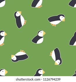 Seamless pattern with puffins symbol of Ireland