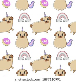 Mancha sin foco con puré, donuts y arcos de lluvia. Fondo para envolver papel, tarjetas de felicitación, diseño.