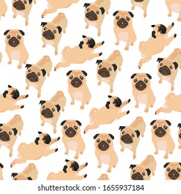Seamless pattern with a pugs for fabrics, textiles, wrapping paper and t-shirt design.