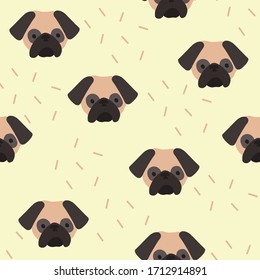 Seamless pattern. Pugs. Light yellow background