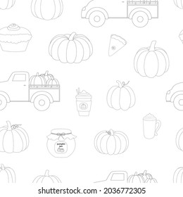 Seamless pattern pumnpkin patch coloring vector illustration. Harvesting pumpkins	