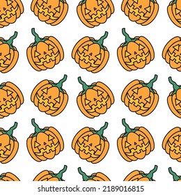 Seamless pattern with pumpkin cartoon characters. Pattern for Halloween decorations.