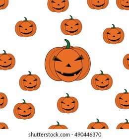 Seamless pattern Pumpkin cartoon for Halloween card/wallpaper background. Vector Illustration.