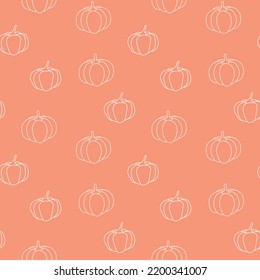 Seamless pattern with pumpkin contours on an orange background. vector illustration