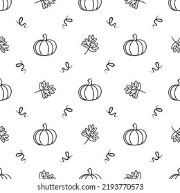 Seamless pattern with pumpkin and different elements.