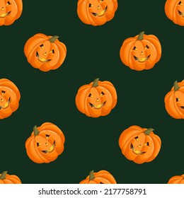 Seamless pattern with a pumpkin with a face for halloween. October harvest. Vector illustration for fabrics, textures, wallpapers, posters, cards. Editable elements.