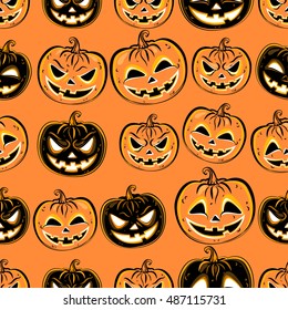 Seamless pattern with a pumpkin. Halloween Party design template. Vector