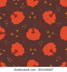 Seamless pattern with pumpkin. Hand drawn vector food vegetable. Concept holiday illustration. Happy Halloween. Harvesting. Print for fabric, paper or wrapping