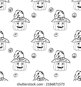 patrón sin costuras de calabaza con sombrero.  Patrón de Halloween