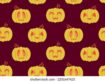 Seamless pattern with pumpkin heads. Halloween texture in cartoon style.