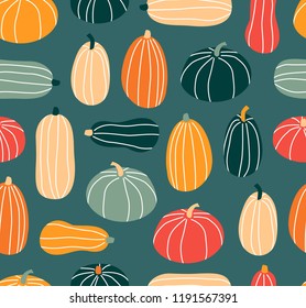 Seamless pattern with pumpkin in pastel colors. Vector illustration in flat design. Halloween background