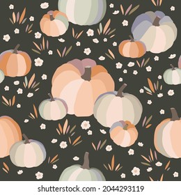 Seamless pattern with pumpkin in pastel colors. Seamless pattern with hand drawn pumpkin in cartoon style. Vector illustration in flat design. Halloween background