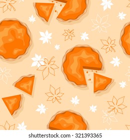 Seamless pattern pumpkin pies and leaves