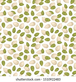 Seamless pattern with pumpkin seeds on white background