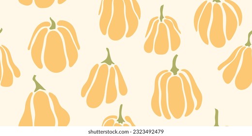 Seamless pattern with pumpkin silhouettes. Matisse style modern pattern. Simple style beige autumn background with squash. Orange gourd.