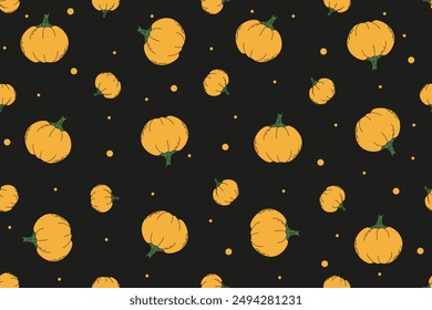 Seamless pattern with pumpkin. Simple flat autumn vegetable ornament. Pastel color vector aesthetic can used textile, fabric, bed linen print. Wall wrapping paper design. EPS 10