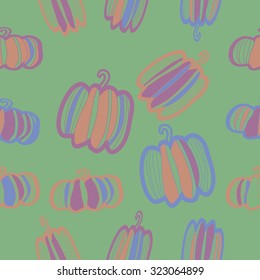 Seamless   pattern  of pumpkin, stripe, spots. Hand drawn, Halloween theme.