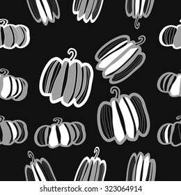 Seamless   pattern  of pumpkin, stripe, spots. Hand drawn, Halloween theme.