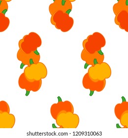 Seamless pattern with pumpkin. Vegetarian food. Cute cartoon. Vector illustration. Can be used for wallpaper, textile, invitation card, wrapping, web page background.