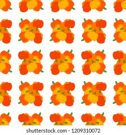 Seamless pattern with pumpkin. Vegetarian food. Cute cartoon. Vector illustration. Can be used for wallpaper, textile, invitation card, wrapping, web page background.