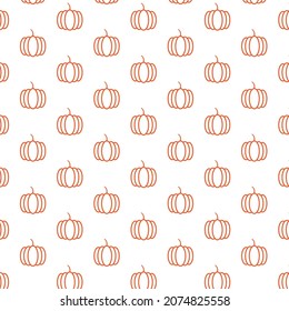 Seamless pattern of pumpkin in white background with mini doodle (icon). Vector Illustration