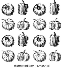 Seamless Pattern from pumpkins. Autumn harvest. Vector background.