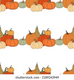 Seamless pattern with pumpkins. Autumn, pumpkin, harvest. Flat illustration. Vector.
