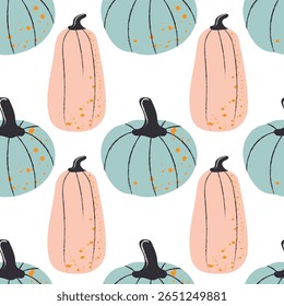 Seamless pattern of pumpkins. Autumn white striped pumpkin. on a white background. Square repeating pattern flat design for the fall season.