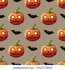 seamless pattern with pumpkins and a bats