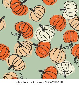 Seamless pattern with pumpkins. Beautiful background for Thanksgiving, halloween, autumn.