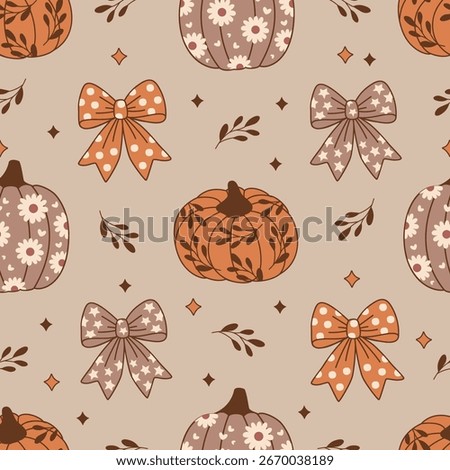 seamless pattern with pumpkins and bows