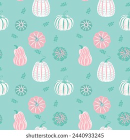 Seamless pattern with pumpkins in cartoon style. Perfect for baby and children's clothing design. Home textiles, stationery, cover design, fabric print, baby shower, wallpaper and kids apparel design.