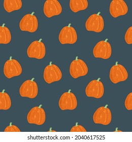 Seamless pattern with Pumpkins. Colorful ornament items with autumn symbols. For printing wrapping paper, wallpaper, packaging, fabric. Hand Drawn vector illustration.