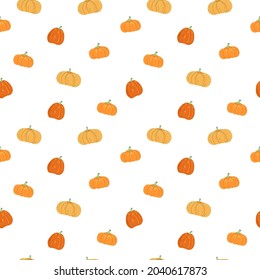 Seamless pattern with Pumpkins. Colorful ornament items with autumn symbols. For printing wrapping paper, wallpaper, packaging, fabric. Hand Drawn vector illustration.