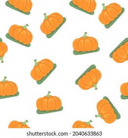 Seamless pattern with Pumpkins. Colorful ornament items with autumn symbols. For printing wrapping paper, wallpaper, packaging, fabric. Hand Drawn vector illustration.