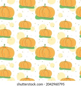 Seamless pattern with Pumpkins. Colorful ornament items with autumn symbols. For printing wrapping paper, wallpaper, packaging, fabric. Hand Drawn vector illustration.