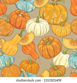 seamless pattern with pumpkins of different colors