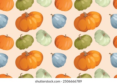 Seamless pattern with  pumpkins. Fall harvest. Thanksgiving wallpaper. Vector illustration