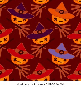 Seamless pattern with pumpkins. Halloween. Emotions. The style of the cartoon. Vector illustration for web design or print. 