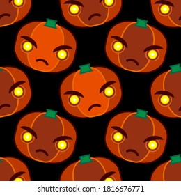 Patrón sin foco con calabazas. Halloween. Emociones. El estilo de la caricatura. Ilustración vectorial para diseño web o impresión. 