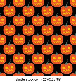 Seamless pattern with pumpkins. Halloween, pumpkin with scary eyes. Flat illustration. Vector.