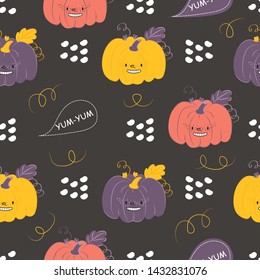 Seamless pattern with pumpkins. Halloween. Vector illustration.