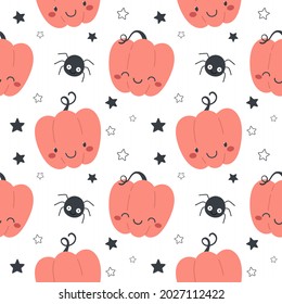 Seamless pattern with pumpkins, happy halloween. Vector illustration.