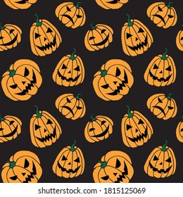 Seamless pattern with pumpkins, Jack lanterns. Vector backgrounds and textures for Halloween. Hand drawn illustration in flat doodle style, isolated