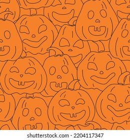 Seamless pattern with pumpkins jack-o-lanternfor Halloween. The art of carving. Modern design.