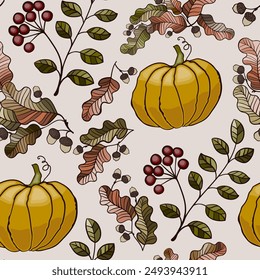 seamless pattern with pumpkins and leaf's