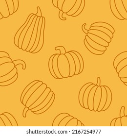 Seamless pattern pumpkins modern design linear empty outline simple orange background vector illustration.