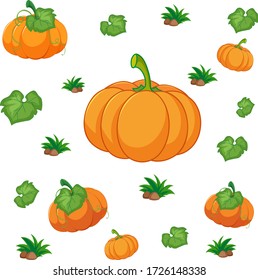 Seamless pattern with pumpkins on orange background illustration